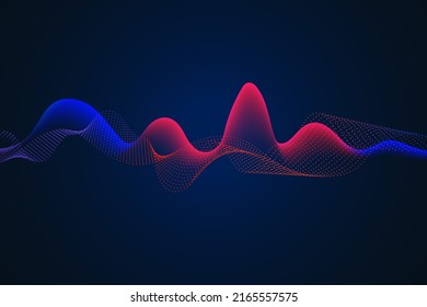 Sound wave illustration on a dark background. Abstract blue digital equalizer indicators. Voice graph meter or audio electronic tracks.Vector horizontal sonic vibration spectrum.
