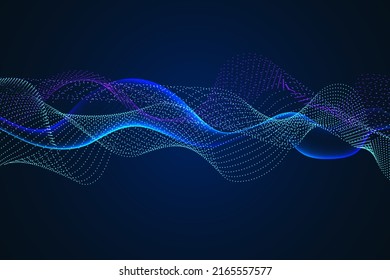 Sound wave illustration on a dark background. Abstract blue digital equalizer indicators. Voice graph meter or audio electronic tracks.Vector horizontal sonic vibration spectrum.
