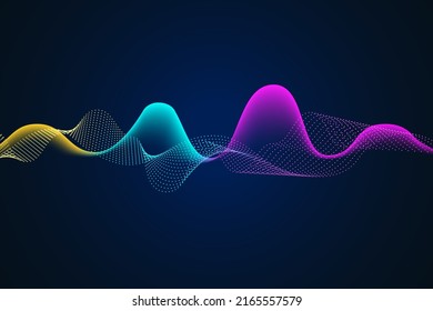 Sound wave illustration on a dark background. Abstract blue digital equalizer indicators. Voice graph meter or audio electronic tracks.Vector horizontal sonic vibration spectrum.
