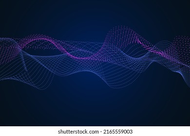 Sound wave illustration on a dark background. Abstract blue digital equalizer indicators. Voice graph meter or audio electronic tracks.Vector horizontal sonic vibration spectrum.
