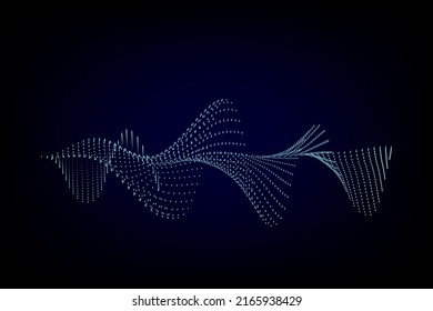 Sound wave illustration on a dark background. Abstract blue digital equalizer indicators. Voice graph meter or audio electronic tracks.Vector horizontal sonic vibration spectrum.
