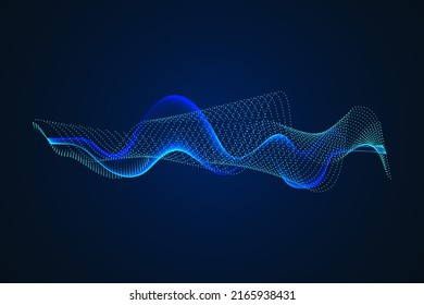 Sound wave illustration on a dark background. Abstract blue digital equalizer indicators. Voice graph meter or audio electronic tracks.Vector horizontal sonic vibration spectrum.
