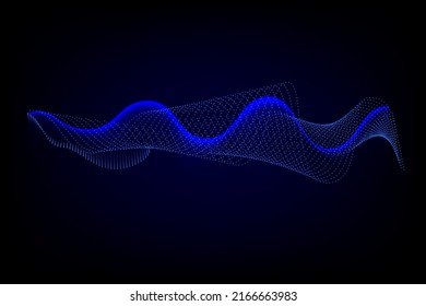 Ilustración de ondas sonoras en un fondo oscuro. Resumen de indicadores de ecualizador digital azul. Medidor de gráficos de voz o pistas electrónicas de audio.Espectro de vibración sónica horizontal vectorial.
