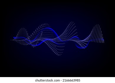 Sound wave illustration on a dark background. Abstract blue digital equalizer indicators. Voice graph meter or audio electronic tracks.Vector horizontal sonic vibration spectrum.
