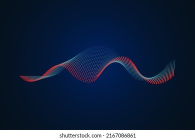 Sound wave illustration on a dark background. Abstract blue digital equalizer indicators. Voice graph meter or audio electronic tracks.Vector horizontal sonic vibration spectrum.
