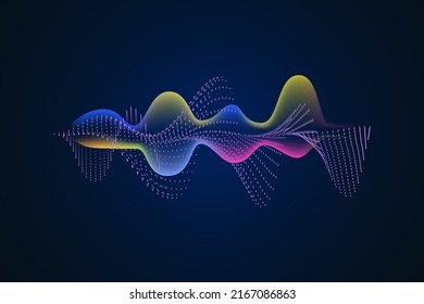 Sound wave illustration on a dark background. Abstract blue digital equalizer indicators. Voice graph meter or audio electronic tracks.Vector horizontal sonic vibration spectrum.
