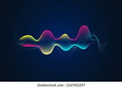 Sound wave illustration on a dark background. Abstract blue digital equalizer indicators. Voice graph meter or audio electronic tracks.Vector horizontal sonic vibration spectrum.
