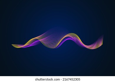 Sound wave illustration on a dark background. Abstract blue digital equalizer indicators. Voice graph meter or audio electronic tracks.Vector horizontal sonic vibration spectrum.
