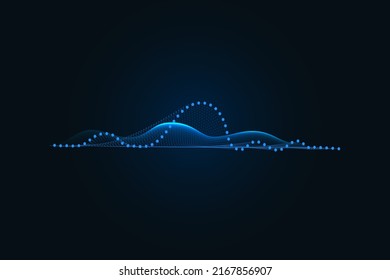 Sound wave illustration on a dark background. Abstract blue digital equalizer indicators. Voice graph meter or audio electronic tracks.Vector horizontal sonic vibration spectrum.
