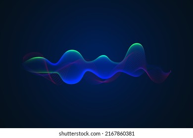 Sound wave illustration on a dark background. Abstract blue digital equalizer indicators. Voice graph meter or audio electronic tracks.Vector horizontal sonic vibration spectrum.
