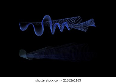 Sound wave illustration on a dark background. Abstract blue digital equalizer indicators. Voice graph meter or audio electronic tracks.Vector horizontal sonic vibration spectrum.
