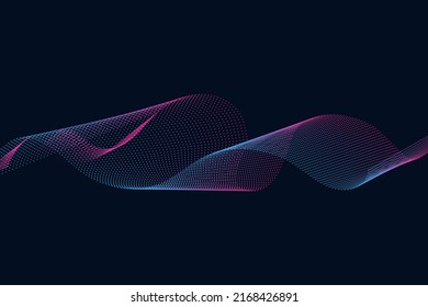 Sound wave illustration on a dark background. Abstract blue digital equalizer indicators. Voice graph meter or audio electronic tracks.Vector horizontal sonic vibration spectrum.
