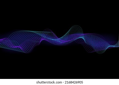 Sound wave illustration on a dark background. Abstract blue digital equalizer indicators. Voice graph meter or audio electronic tracks.Vector horizontal sonic vibration spectrum.
