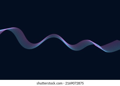 Sound wave illustration on a dark background. Abstract blue digital equalizer indicators. Voice graph meter or audio electronic tracks.Vector horizontal sonic vibration spectrum.
