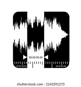 Sound wave indicator on the timeline in the sound editor. A gap is selected on the timeline for editing. Waves of the equalizer isolated on background. Vector icon simple style logo.