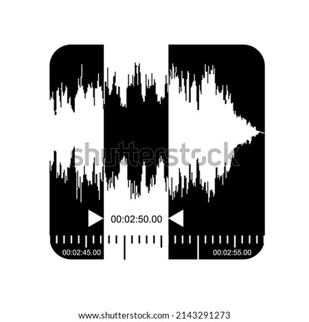 Sound wave indicator on the timeline in the sound editor. A gap is selected on the timeline for editing. Waves of the equalizer isolated on background. Vector icon simple style logo.