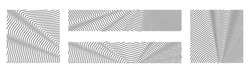 Sound wave irradiation or circular vibrations on the water surface. Set of circular tree rings backgrounds. Abstract radial oblique smooth lines pattern. Vector collection of monochrome backdrops
