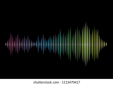 Sound wave isolated on black background. Sound wave backdrop for web site, wallpaper, poster, placard, ad, cover and print materials. Creative art, modern abstract concept. Vector illustration, eps 10
