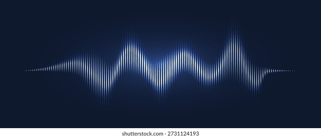 Fundo de linha de onda de som, equalizador azul abstrato com efeito de brilho de luz, assistente de áudio de voz, batimento de pulso de energia. Ilustração da onda sonora do vetor.
