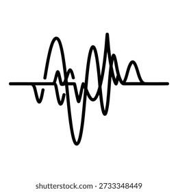 Sound wave line icon representing audio signal, voice, vibration and frequency. Outline vector illustration symbolizing sound recording, music waveform, voice recognition, audio analysis and communication technology concept.