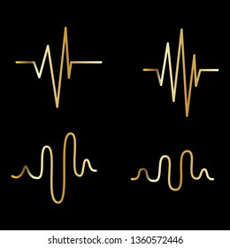Sound wave line icon set isolated on black background. Collection of audio music sound wave thin line icons for sinusoidal, music app and logo design. Creative art concept, vector illustration