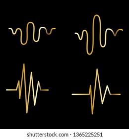 Sound wave line icon set isolated on black background. Collection of audio music sound wave thin line icons for sinusoidal, music app and logo design. Creative art concept, vector illustration