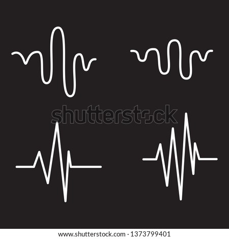 Sound wave line icon set isolated on black background. Collection of white audio music sound wave thin line icons for web, sinusoidal, music app and logo design. Creative concept, vector illustration