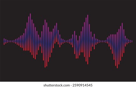 Sound wave line illustration. Gradient music equalizer. Dark background. Logo, icon or banner for audio track. Simple abstract wave. Linear modern, trendy vector.