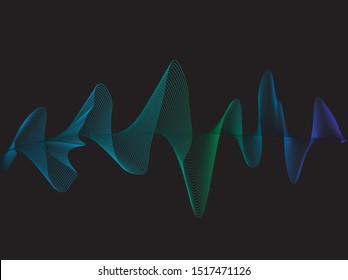 sound wave lines in blue green color on black background for music,sound,technology