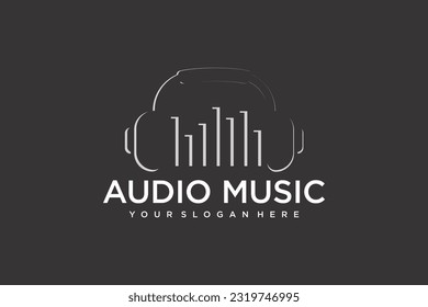 Plantilla de diseño de logotipo de ondas sonoras auriculares combinados.música moderna. ilustración vectorial