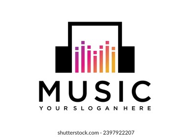 Sound Wave Logo Design Template combination headphone. Modern music. Vector illustration