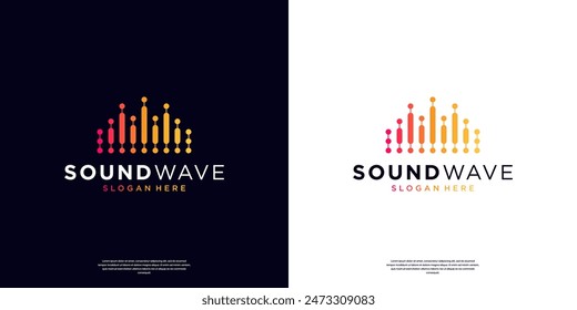 Plantilla de Vector con logotipo de onda sonora. Elementos de íconos de ecualizador de música Abstractas. Diseño de conceptos de audio, pulso, frecuencia y voz digital.