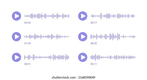 Sound wave message. Social audio of voice. Record music player. Podcast soundwave line. Volume equalizer icon with stereo noise and button. Shape of mobile talk track. Vector illustration.