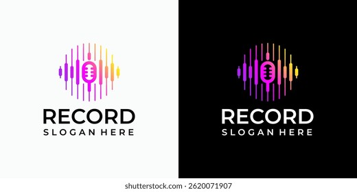 Sound wave and microphone vector logo design in modern, simple, clean and abstract style. Icon for business, sound, entertainment and personal branding.