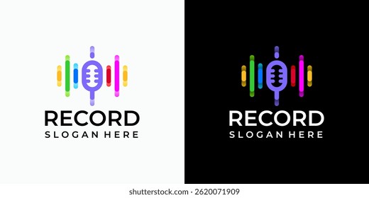 Sound wave and microphone vector logo design in modern, simple, clean and abstract style. Icon for business, sound, entertainment and personal branding.