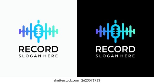 Sound wave and microphone vector logo design in modern, simple, clean and abstract style. Icon for business, sound, entertainment and personal branding.