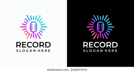 Sound wave and microphone vector logo design in modern, simple, clean and abstract style. Icon for business, sound, entertainment and personal branding.