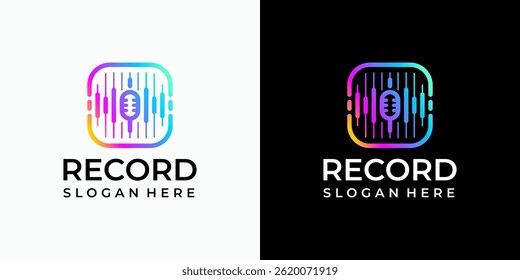 Sound wave and microphone vector logo design in rectangle shape with modern, simple, clean and abstract style. Icon for business, sound, entertainment and personal branding.