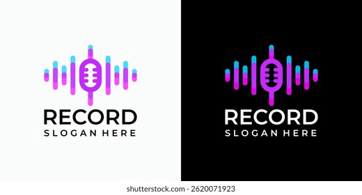 Sound wave and microphone vector logo design in modern, simple, clean and abstract style. Icon for business, sound, entertainment and personal branding.