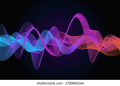 onda de sonido. Tecnología de control de voz de micrófono, reconocimiento de voz y sonido. Flujo de onda del ecualizador de fondo de voz asistente de AI, ilustración del vector de ecualizador