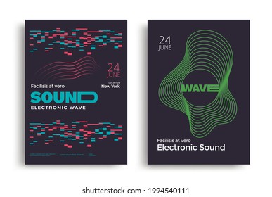 Sound Wave Minimal Poster Design With Abstract Wave And Lines. Electronic Music Cover In Duotone Color. Modern A4 Graphic Vector Template.