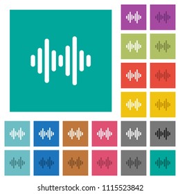 Sound wave multi colored flat icons on plain square backgrounds. Included white and darker icon variations for hover or active effects.