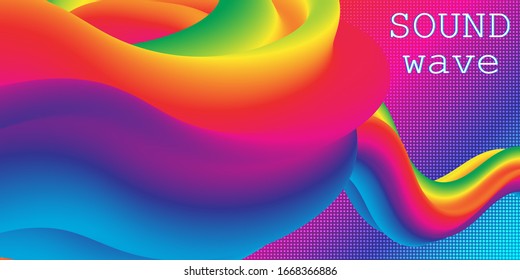 Sound Wave. Music Background. Fluid Shape. Wave Pattern. Summer Poster. Colorful Gradient. Flow Shape. Abstract Cover. Rainbow Color. Vector Illustration. Fluid Flow.