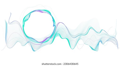 Sound wave, music, Energy and dynamism. Modern purple-blue-green gradient smooth wave lines for banner, presentation, template, web design. Futuristic technology concept. Vector illustration