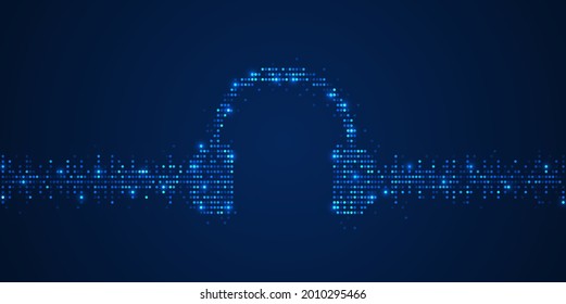 Sound wave music equalizer background, dot light style. Headphone icon 