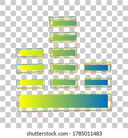 Sound wave music sign. Blue to green gradient Icon with Four Roughen Contours on stylish transparent Background. Illustration.
