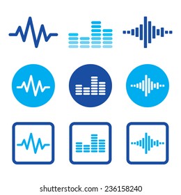 Sound wave music vector blue icons set  