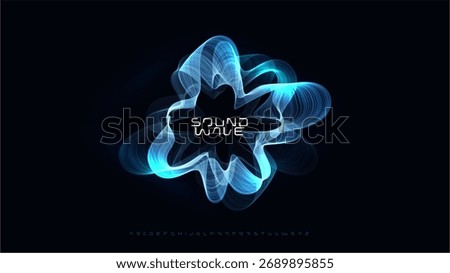 Sound wave music waveform audio bass beat circular wavy rings radial glow equalizer pulse round glowing soundwave with bold round font logo alphabet for radio dj, edm, podcast. Vector illustration