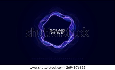 Sound wave music waveform audio bass beat circular wavy rings, radial glow equalizer round pulse, glowing soundwave with modern font logo alphabet for radio dj, edm, podcast. Vector illustration
