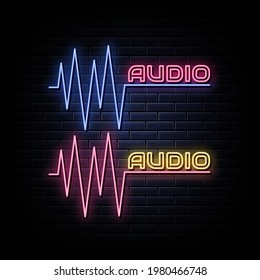 Sound wave neon signs vector. Design template neon sign
